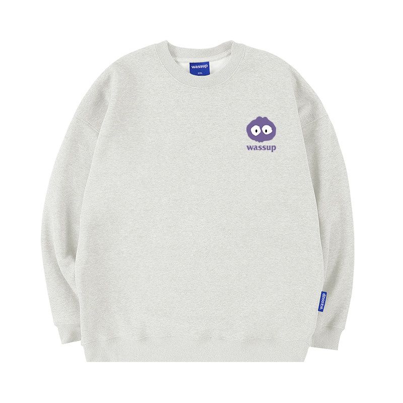 Wassup Little Monster American-Style Heavyweight Sweatshirt for Men and Women, Autumn and Winter Fleece-Lined, Loose Casual Trendy Crew Neck Top