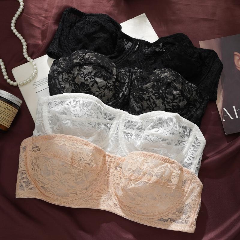 On-slip Strapless Bra for Women Steel Ring Push Up Sexy Lace Underwear Ultra-thin Cool Non-sagging Tube Top