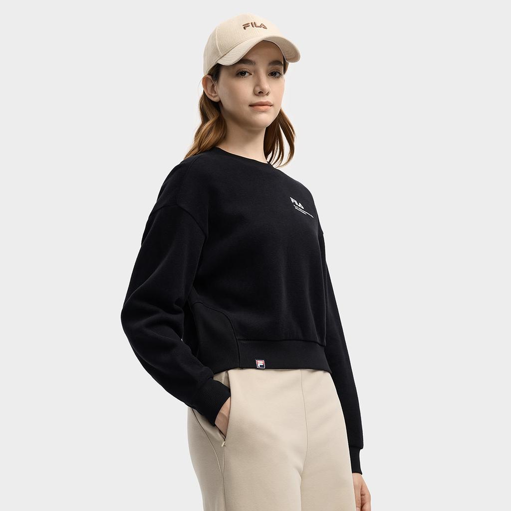 Fila Original Simple Personality Trendy Fashion Retro Sports Casual Short Round Neck Pullover Sweatshirt Women Sweatshirt Black F11W549203FBK