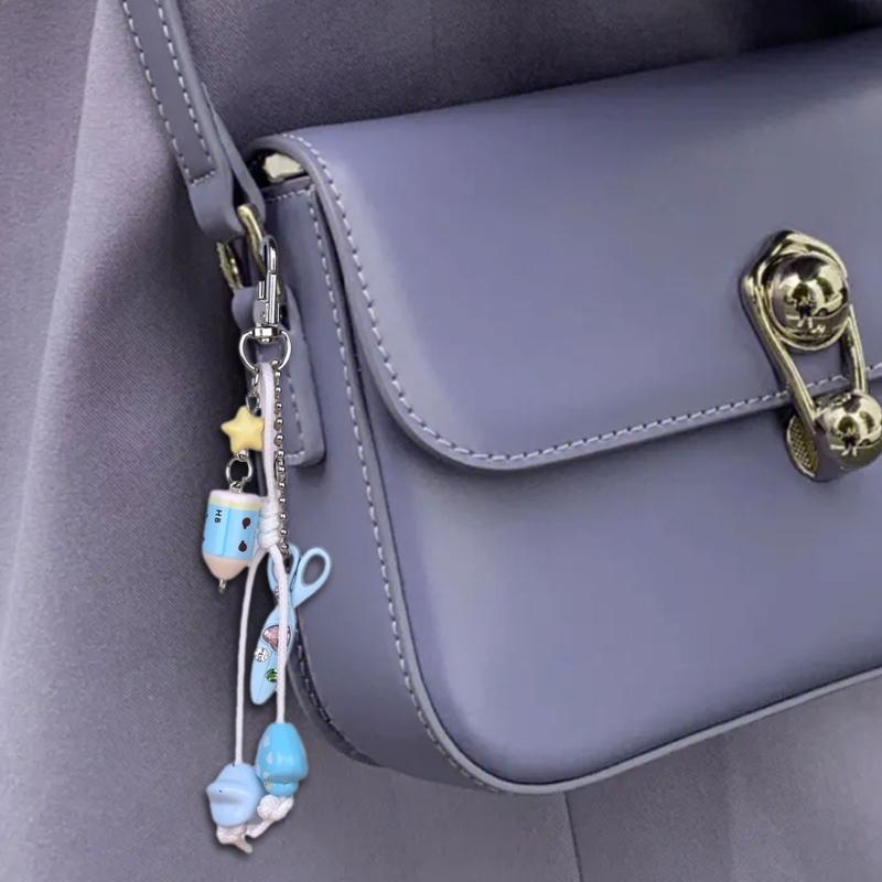 Cute Bag Charm Pendant Keyring Scissors,Pencil Braided Rope Keychain Bag Charm for Backpack Purse Handbag Decoration