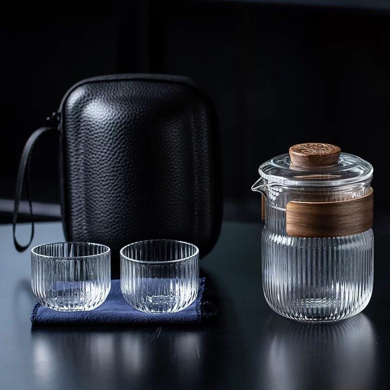 Portable Travel Glass Teaware Sets Outdoor Heat-resistant Glass Glass Teapot Tea Cup Set Brewing Puer Kung Fu Tea Set