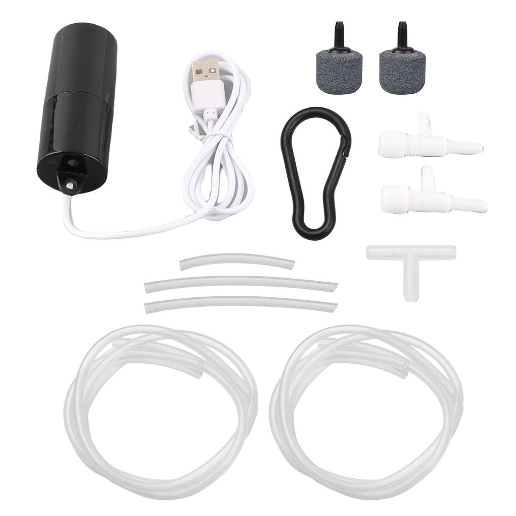 Aquarium USB Air Pump Small Oxygen Pump with 2 Air Stone Tubing Hanging Buckle for Fish Tank Outdoor Fishing