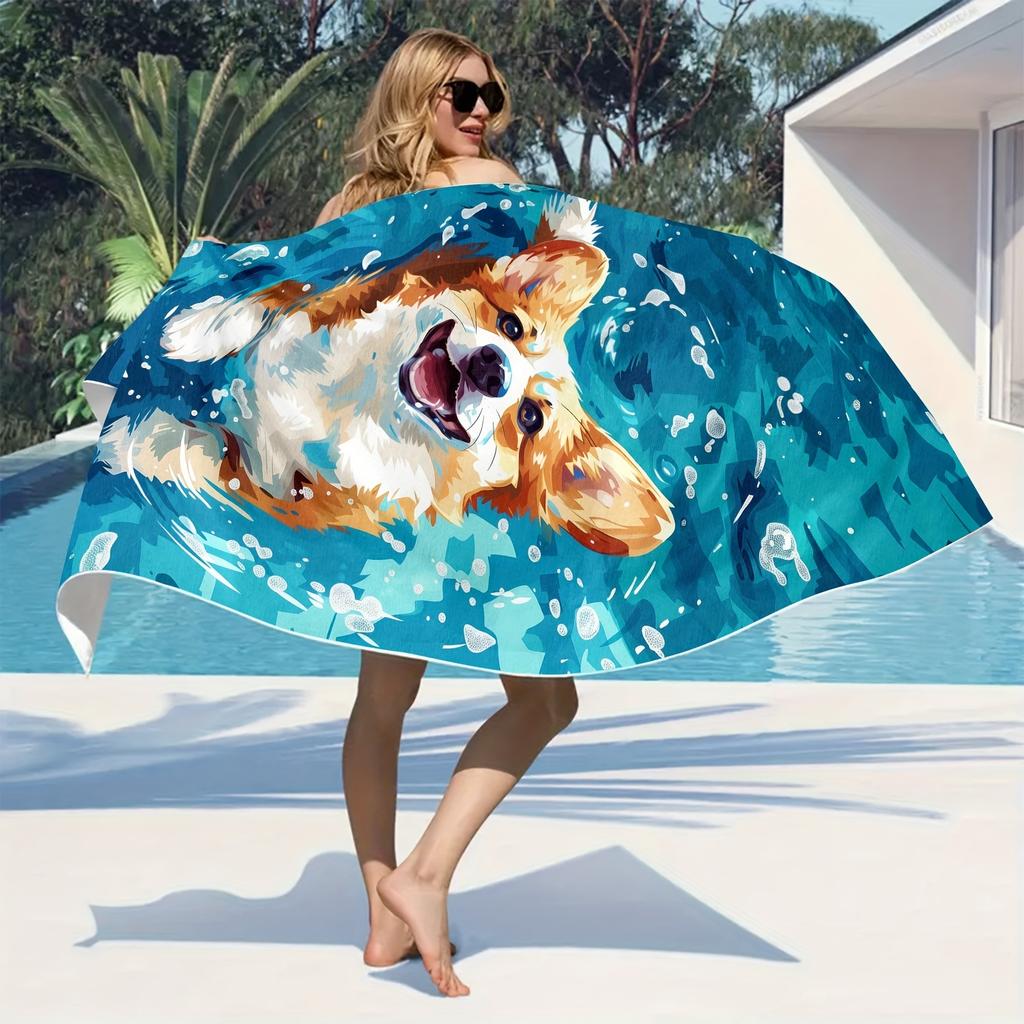 Cute Cartoon Pattern Dog Beach Towel, Large Soft Absorbent Lightweight for Beach Shower