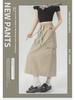Women's American-Style A-Line High Waist Skirt with Pockets - Solid Color, Mid-Length, Slim Fit, Split Design for Spring/Summer 2025