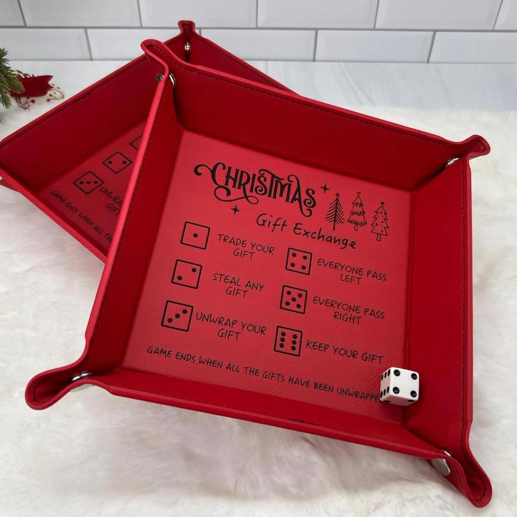 Tärningsmatta PU-läder Vikbar Förvaring Tärningskastare Bricka Med Graverad Regel För Familjesammankomst Högtidsparty Sovsal Spelkväll