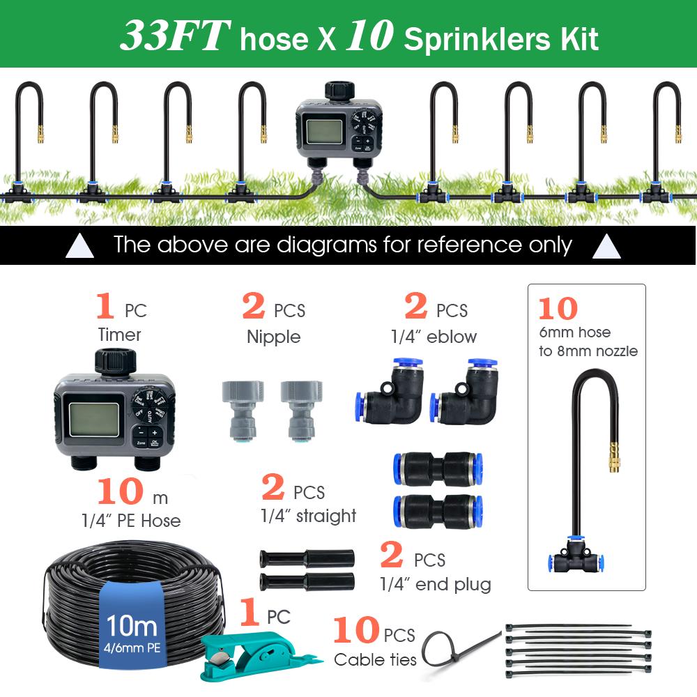 

Dual Zone Independent Irrigation Timer Mist Cooling Kit Quick Connect Adjustable Mist Nozzles Custom Watering Program System