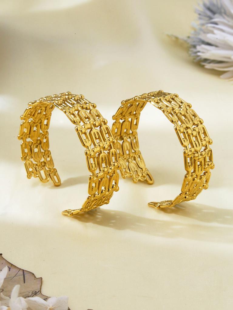 1 Piece Personalised Exaggerated Hollow Design Open Bracelet Female Fashion Temperament Stainless Steel Plated 18K Gold Bracelet