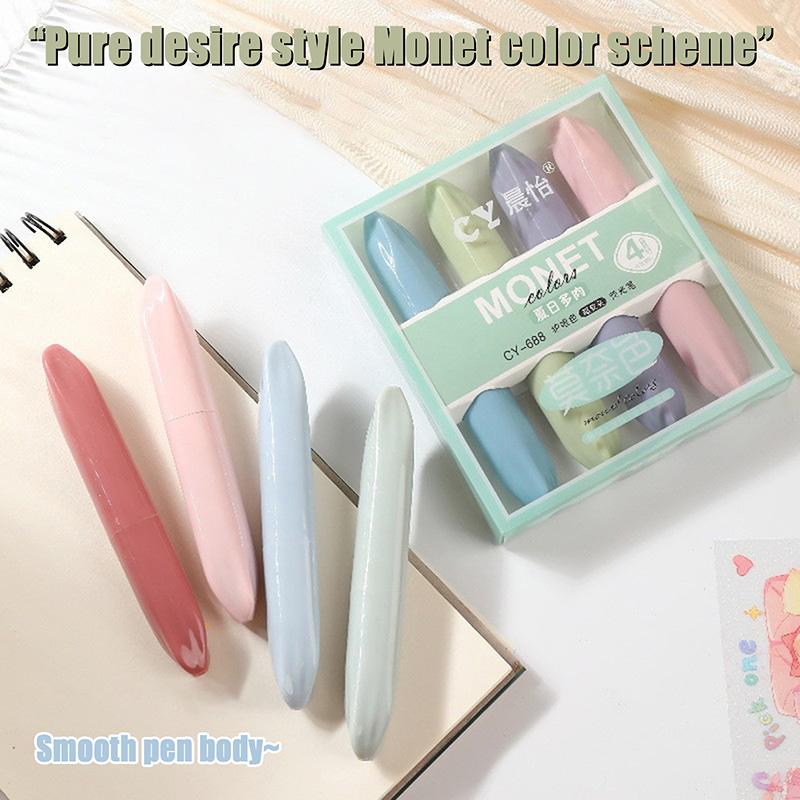 4 Stücke Kreative Niedlichen Monet Farben Textmarker Marker Stifte Büro Schulbedarf Kawaii Zeichnung Hand Konto Graffiti Stifte