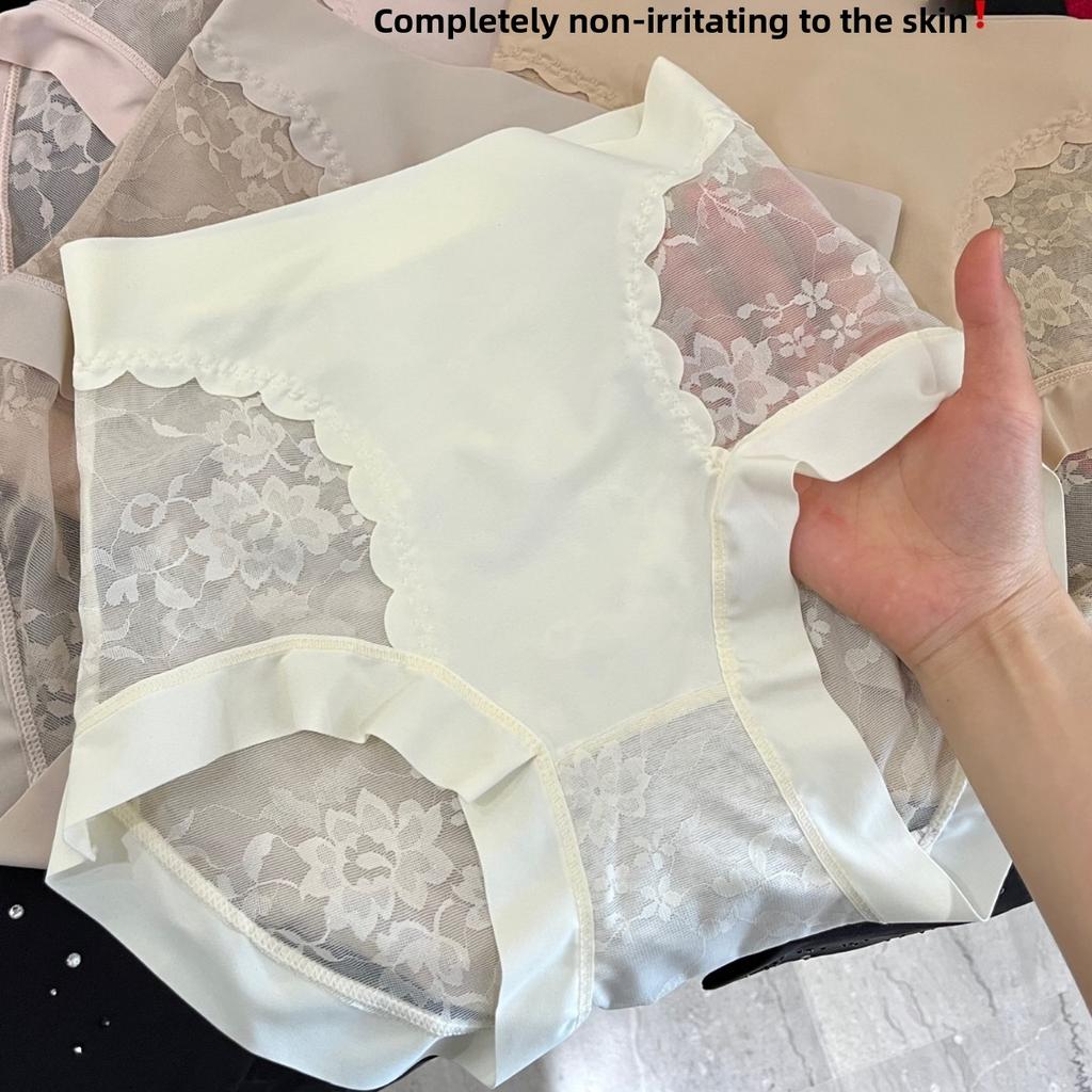 Female Summer Sexy Lace Jacquade Lift Hip Abdominal High Waist Without Trace Breathable Silk Bottom Triangle Briefs