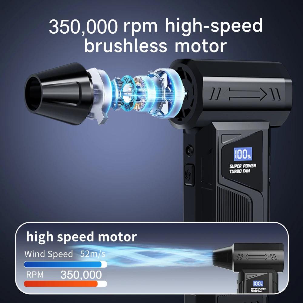 2026 NEW 350000RPM Electric Air Blower Powerful Turbo Fan Jet Multi-Purpose Rechargeable Blower Brushless Motor Car/PC/Home/Outdoor Tool