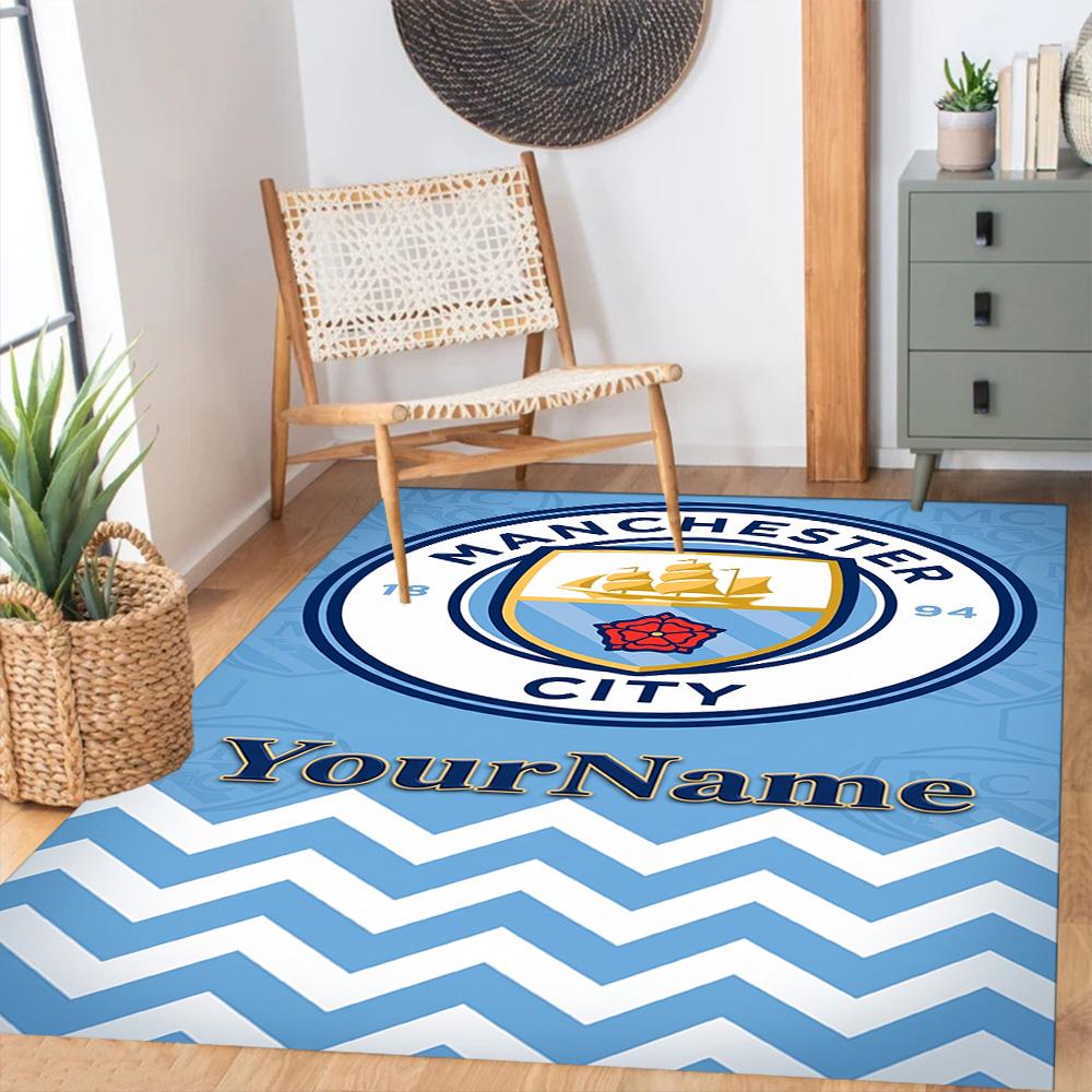 Manchester City Customize Your Name Floor Mat Design for Playrooms Study room Hallway Entryway Anti-slip Rug Anime Office Decor Wedding Party Gift