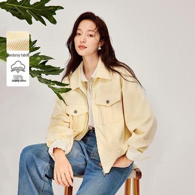 INMAN Women's Corduroy Embroidered Zipper Jacket