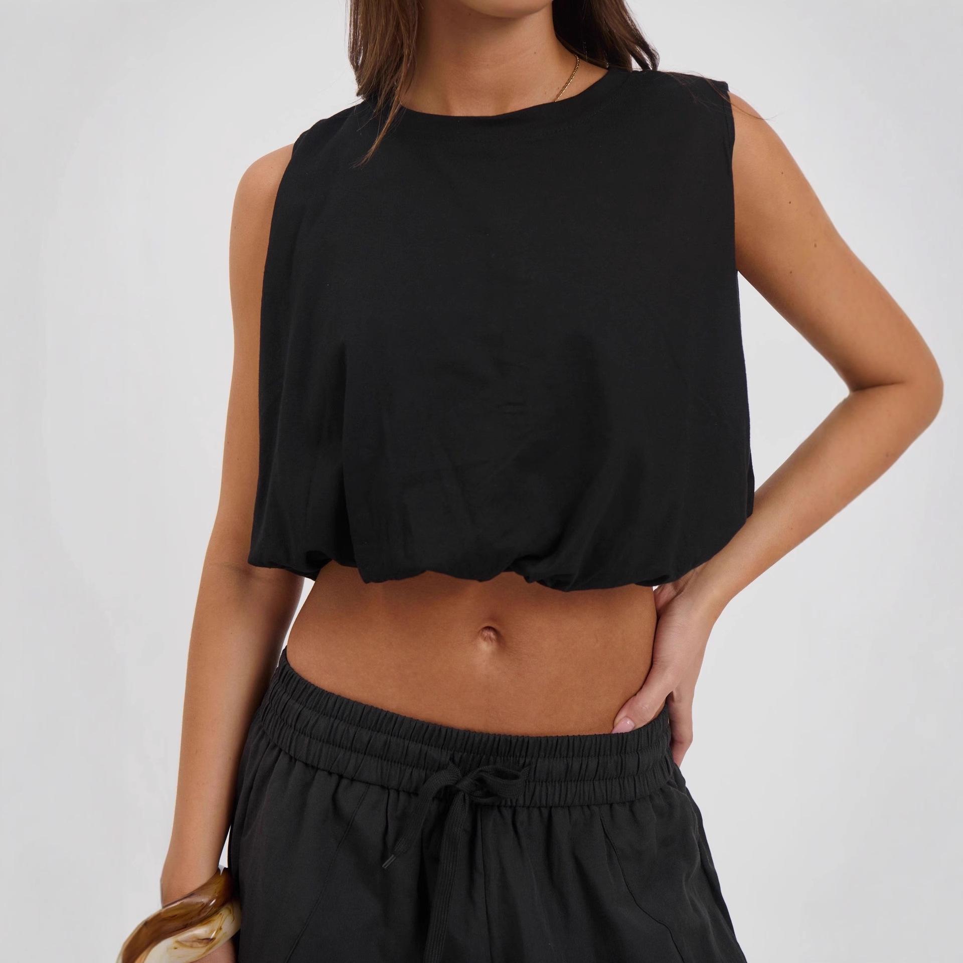 

2026 Summer Casual Sleeveless Sport T-shirt: European & American Style Versatile Fitness Top Large чёрный