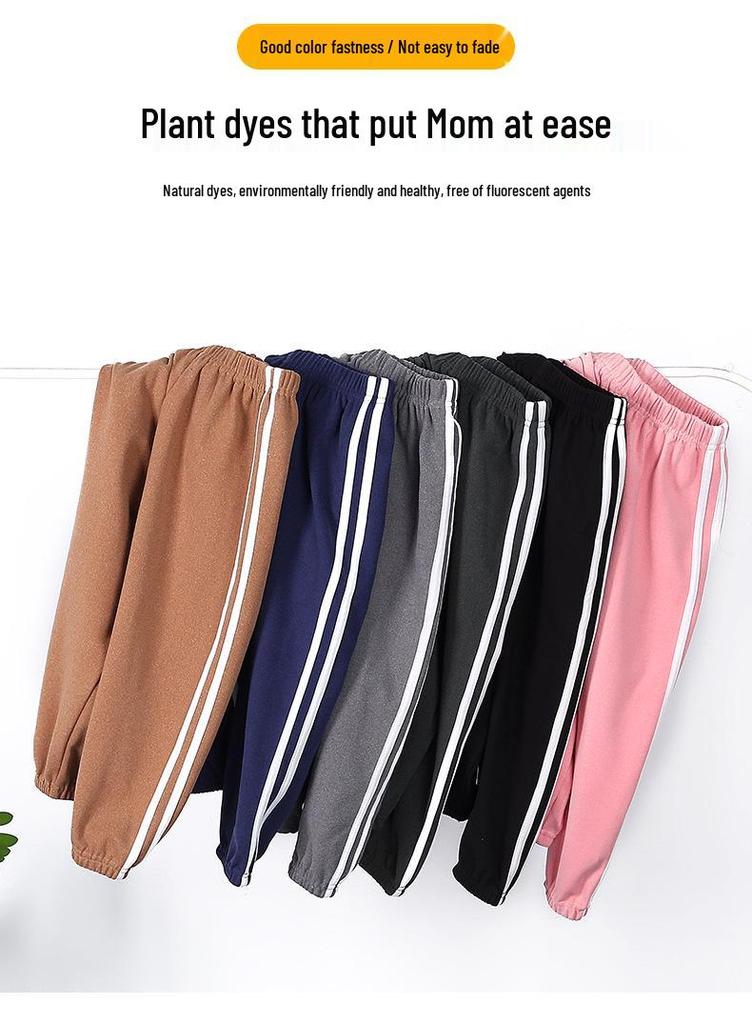 Unisex Kids' Double-Sided Fleece Casual Pants with Double Stripes for Fall/Winter