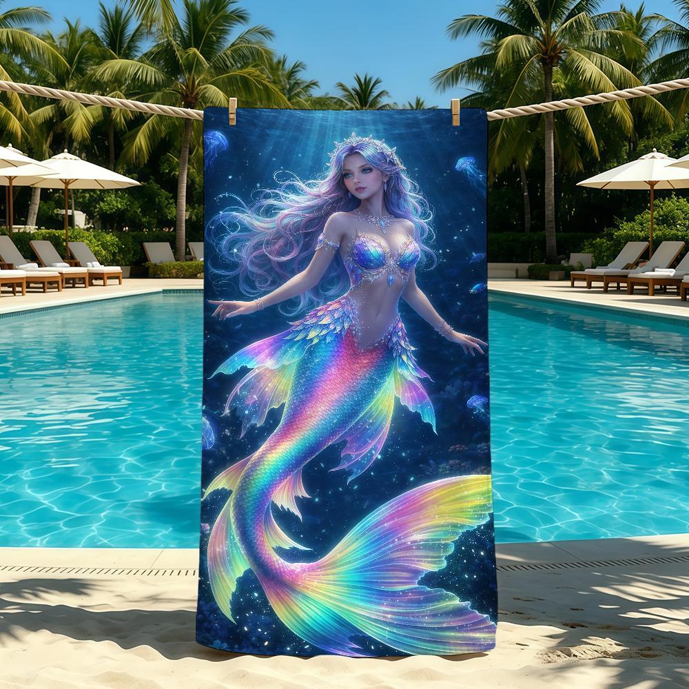 Mermaid Cartoon Anime Towel For Outdoor Camping Beach Towel Super Absorbent Quick-Drying Summer Towel