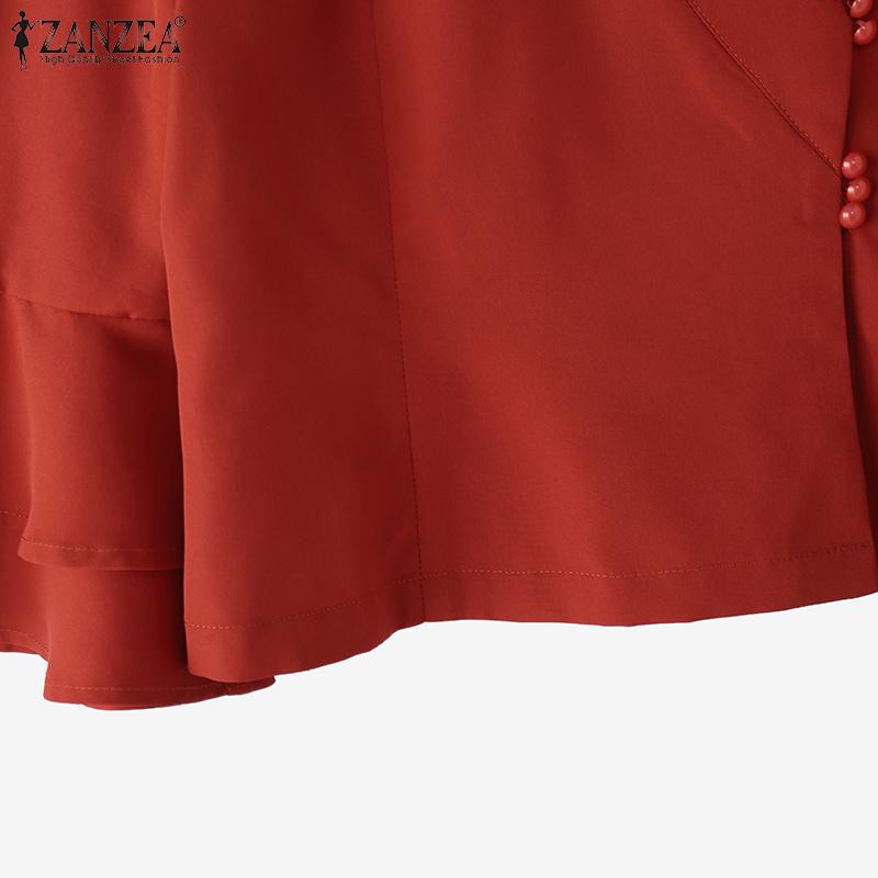 ZANZEA Womens Casual V-Neck Flare 3/4 Sleeve Loose Plain Blouse