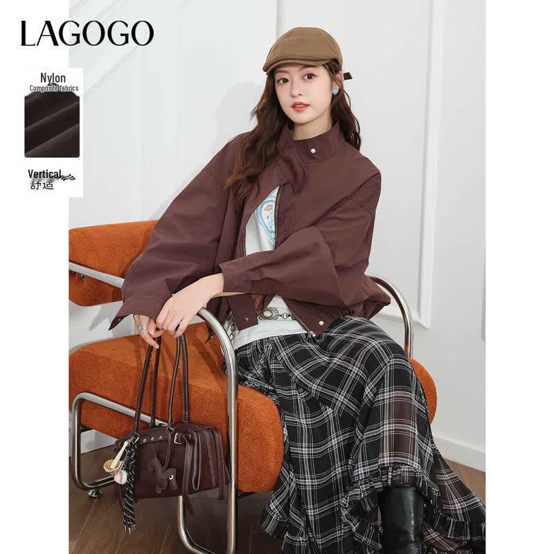 LAGOGO Women s 2025 Stand Collar Casual Commuter Jacket XL