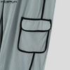 INCERUN Men Elastic Waist Trousers Casual Loose Stitching Texture Long Pants