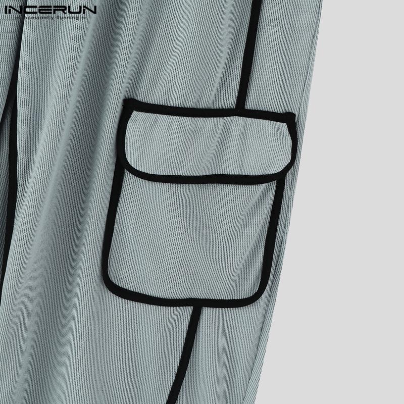 INCERUN Men Elastic Waist Trousers Casual Loose Stitching Texture Long Pants