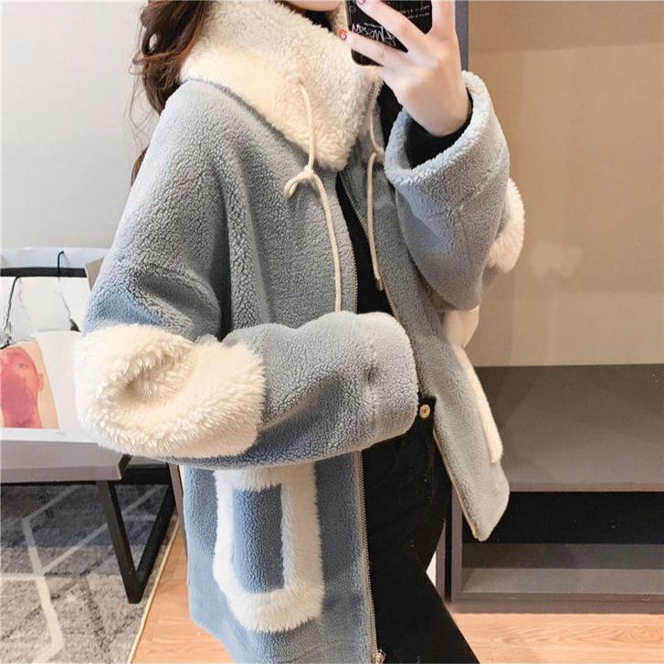 

Autumn and Winter Faux Lambskin Coat Women s Korean Sweatshirt Thickened with Fleece Versatile Mid-length Large-sized Winter Coat S