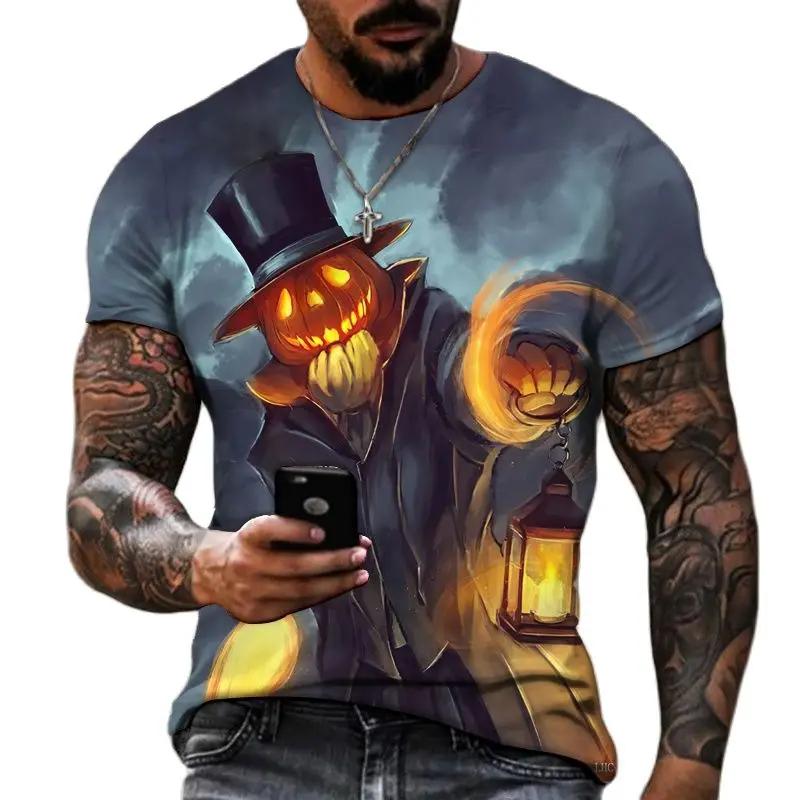 Fashion Terror Funny Pumpkin Shape 3D Printed Graphic T Shirts For Men Halloween Festival Casual Personality Round Neck Tees Tops