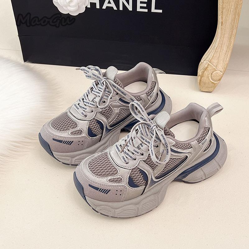 Fashion Women's Chunky Sneakers Spring Autumn Retro Platform Casual Shoes Comfortable Lace Up Sport Shoes Lightweight Walking Sneakers