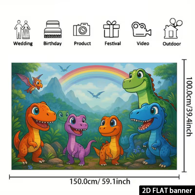 2D Zeichentrick-Dinosaurier Kulisse - Buntes Jurassic Fotografie Hintergrund Banner für Kindergeburtstag Dekoration