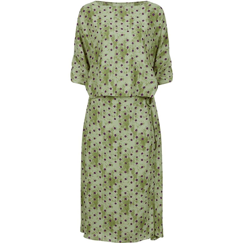 Jiusi Annaco Retro French Polka Dot Chiffon Wrap Dress 2XL