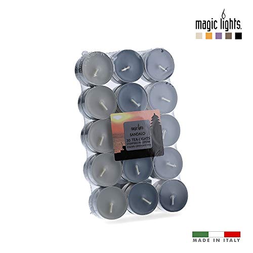 Packung mit 30 Stück. Sandelholz-Duftkerzen, 3,7 cm, Magic Lights