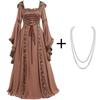 Medieval Retro Hooded Dress with Square Neck, Lace-Up Detail, and Bell Sleeves