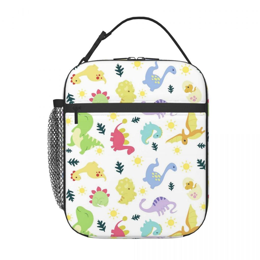 Cartoon Light Color Dinosaur Pattern Insulated Lunch Bag for Women Kids Portable Food Boxes Thermal Lunch Box Tote