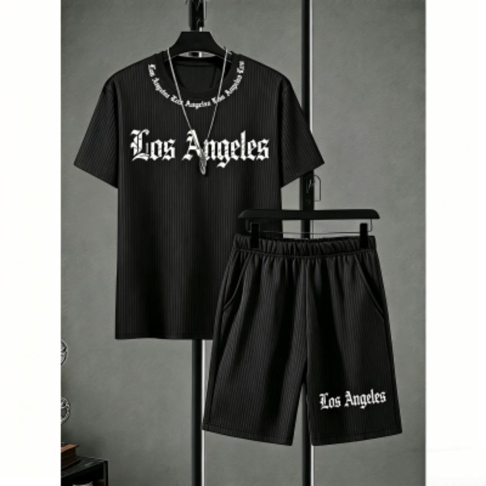 Fashion Men's Set Letter Stripe Printed Men's T-shirt and Shorts 2 Piece Set Summer Casual Outdoor Men's and Women's T-shirt Sets