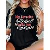 European Size My Favorite Valentine Calls Me Mama T-Shirt - Casual Black Tee with Leopard-Print Heart Graphics, Stylish Crew Neck Design,Everyday Wear
