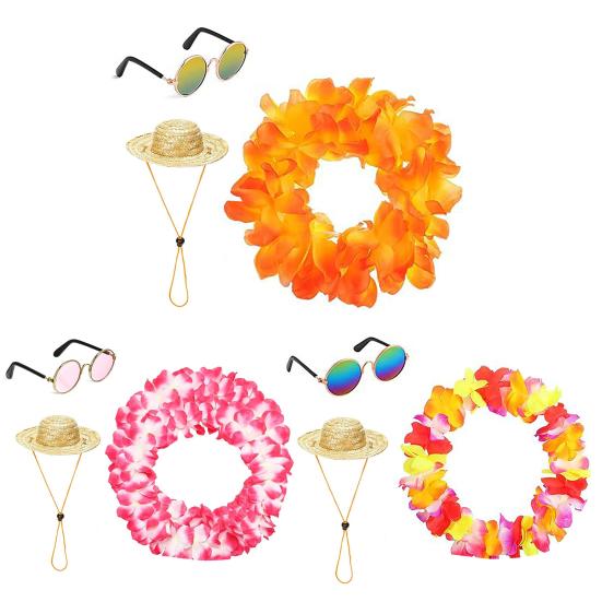 Hawaiian Porch Goose Outfits Summer Lawn Goose Costume Straw Hat And Hawaiian Lei Sunglasses Set for 23/17'' Lawn Patio Goose Statue