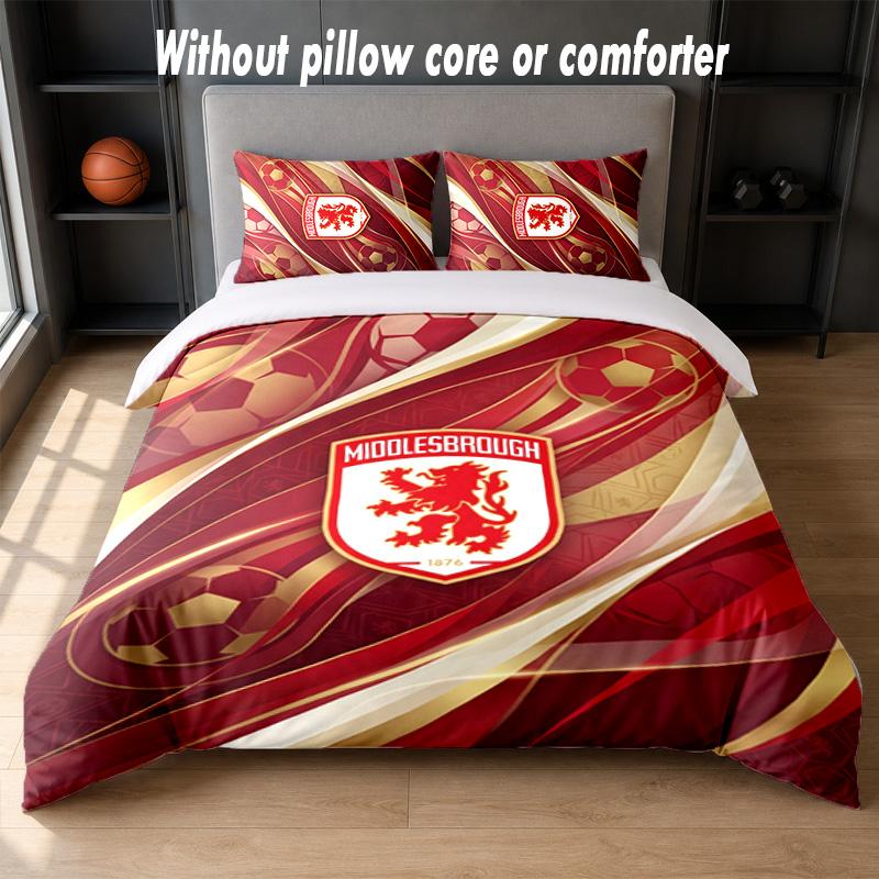 Set Biancheria da Letto Design Middlesbrough FC 1 Copripiumino + 2 Federe Morbido Traspirante Biancheria da Letto per la Casa