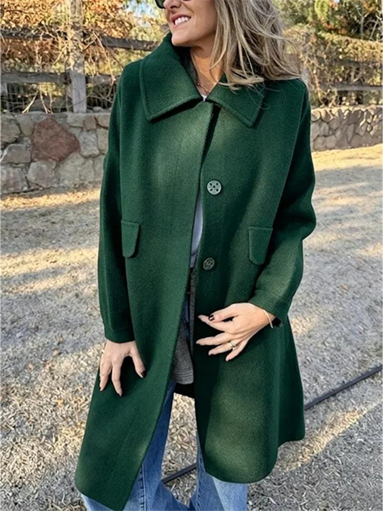 Turndown Collar Trench Women Coat Windbreaker Fitted Clothes Femme Loose Cloak Woolen Single-breasted Coat Outwear
