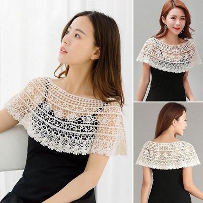 Female Pure Color Lace Shawl Lace Blouse Shoulders Scarf Fake Collar Cape Spring Autumn
