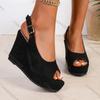 Fashion Comemore Summer Platform Wedges Sandals for Women Black Suede Peep Toe Female Shoes Fashion High Heels Ladies Large Size Sandal