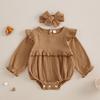 Baby Girl 2Pcs Fall Outfits Long Sleeve Solid Color Ruffle Romper with Headband Set Infant Clothes