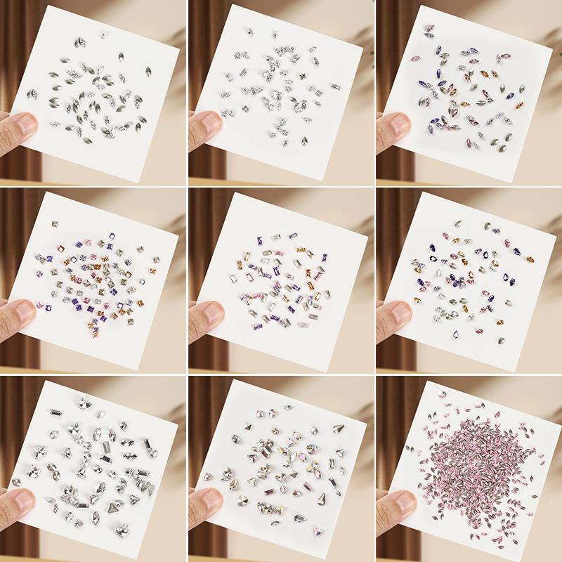 50Pcs Mini Shaped  Diamond Nail Decorations Flat Bottomed  Mixed Color Glass Gemstone Diy Manicure Accessory