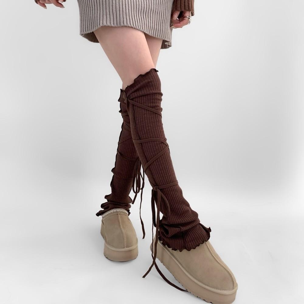 Knee High Balletcore Leg Warmers Strappy Boots Cover Y2K Loose Socks Foot Cover  Women