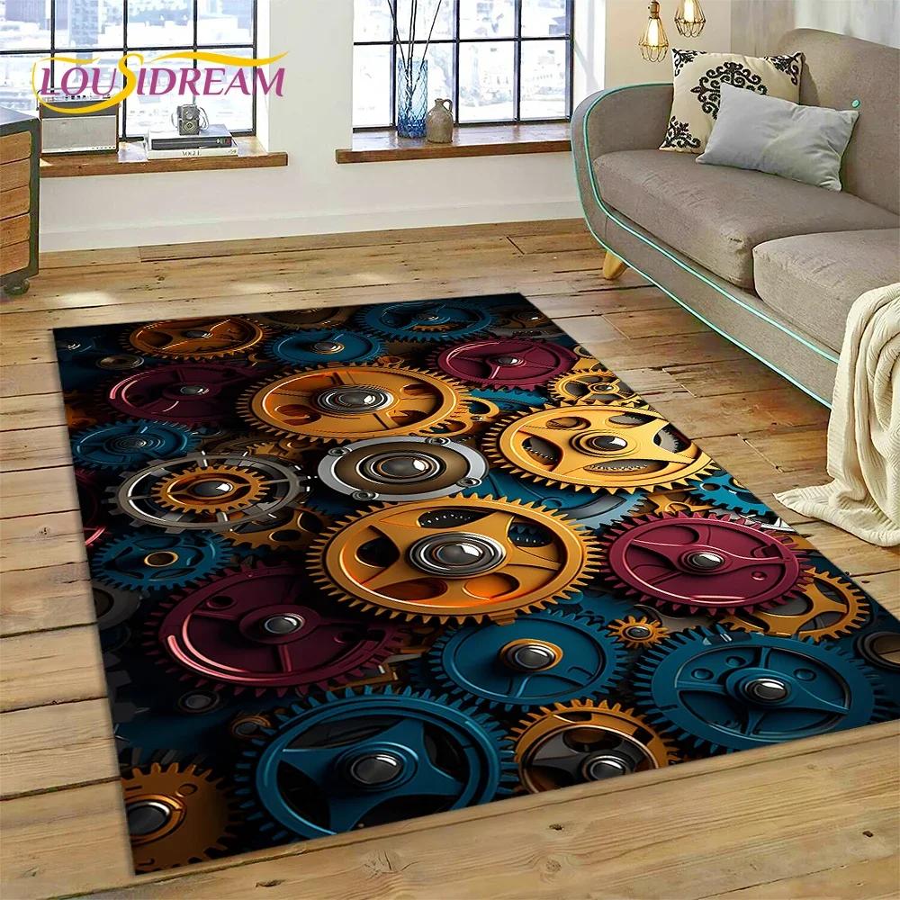 3D mechanické ozubené kola Gears Steampunk Koberec Koberec do obývacího pokoje Ložnice Dekor, podlahová rohož Protiskluzová dekorace na pohovku Rohožka Dárky