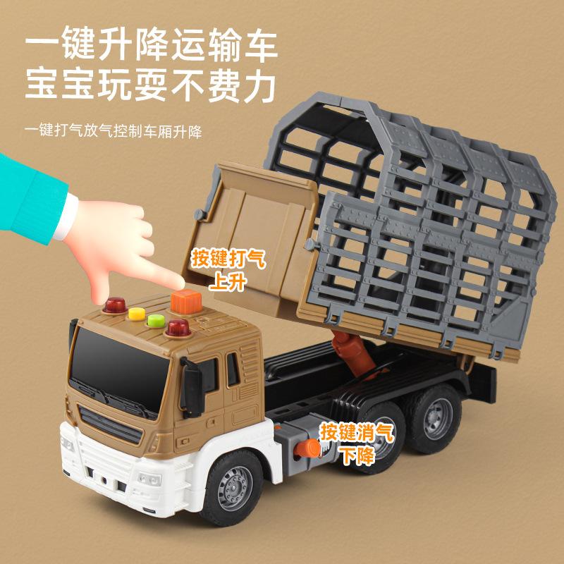 Dinosaur Dump Truck with Cage Sound and Light Toy Trucks with 4 Dinosaurs Friction-Powered Toy Truck B240