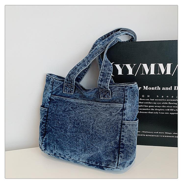 2025 Japanese Washed Denim Cloth Shoulder Bag Women's Literary Large-capacity Underarm Bag Trendy Fashion Student Schoolbag