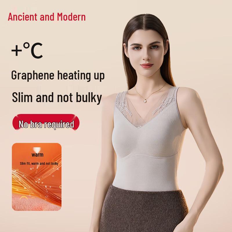 Women's V-Neck Lace Thermal Vest with Built-in Bra Pads
