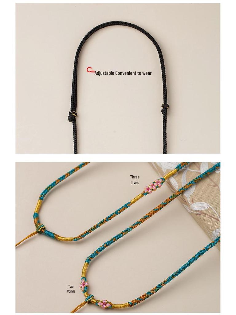 Premium Handmade Peach Blossom Knot Necklace Rope with Jade Accent