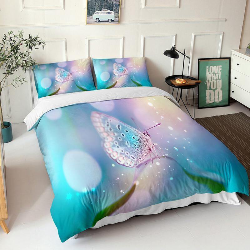 Butterfly Duvet Cover Set Queen Size Blue White Butterflies Printed Comforter Cover For Girls Kids Teens Microfiber Quilt Cover