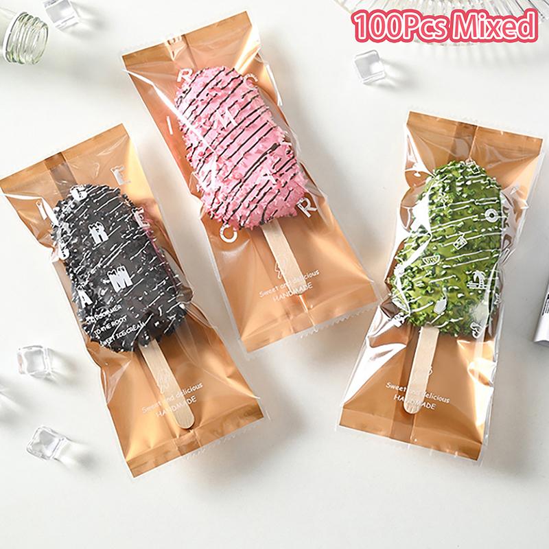 

100 шт. Пакеты для упаковки мороженого со случайным буквенным рисунком, запечатываемые машиной для эскимо, утолщенные, для домашнего приготовления золотой