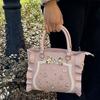 Sweet Landmine Series Pink Hand Bag Women Beading Ruffle Bow Handle Shoulder Crossbody Bags Ladies Fairycore Cute Tote Bag