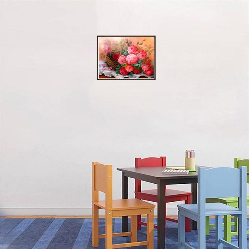 Flower Basket Diamond Painting Round Full Drill Floral Rose Embroidery Cross Stitch